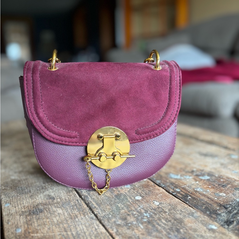 Purple and Gold Crossbody Bag with Chain Strap